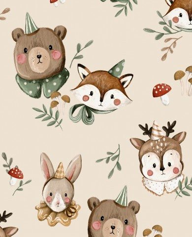 Satin cotton cute animals and mushrooms
