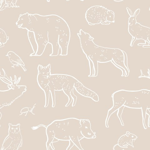 Nähere Natur in deiner Kleidung: Canvas Baumwolle Waldtiere Beige - Natürliche Textilie für deine Outdoor-Kleidung.