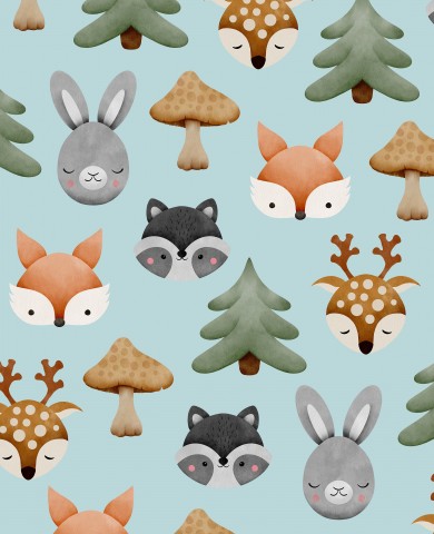 Rib Jersey forest animals and trees