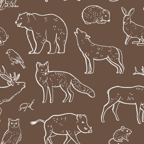 Tessuti in tela di cotone marrone per ricamare animali della foresta: qualità e design in uno!