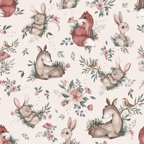 Satin cotton forest animals and flowers