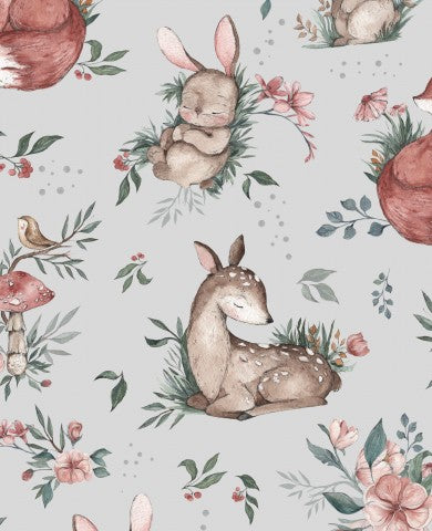 French Terry Waldtieren und Blumen