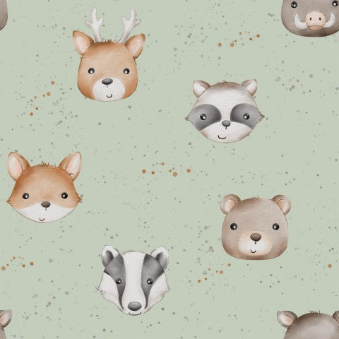 Animali della foresta su tessuto di tela in colori naturali - cotone con disegno salvia per calzolaio e sarta, ideale per cucire vestiti e accessori, 100% Ba