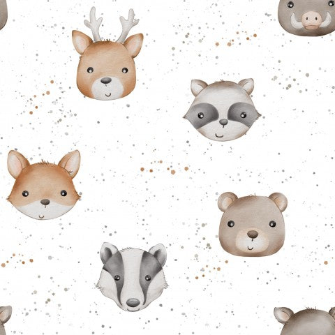 Waterproof fabric pattern of forest animals on a white background