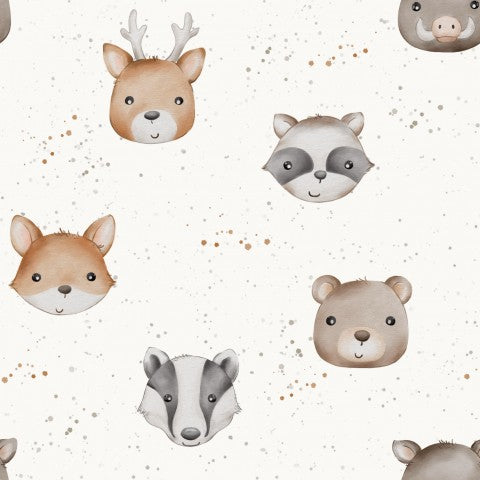 Patrón de animales del bosque en satén de algodón