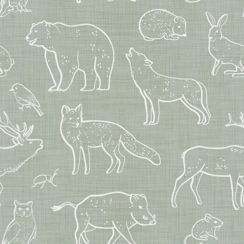 Jersey côtelé à motif d'animaux et d'oiseaux sur tissu vert