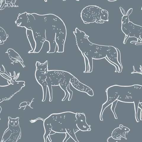 Stoff für deine kreative Ideen: Canvas Baumwolle Waldtiere Schiefer, ideal zum nähen von Kleidern, Taschen und Accessoires. Natürlich, praktisch und umweltfreu