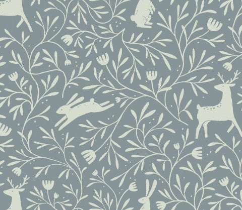 Panama a blue and white wallpaper with deer and flowers