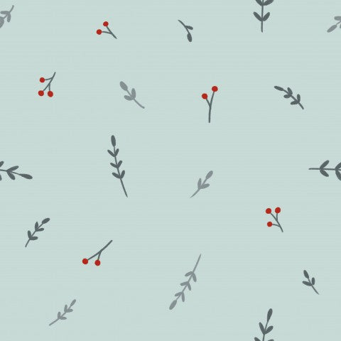 French Terry red berries on green background