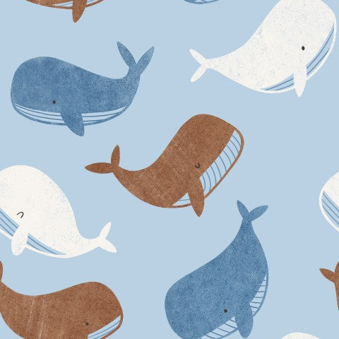 Jersey ein blau-weißes Muster mit Walen darauf