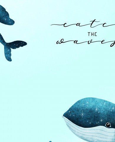 Muslin two whales swimming in the ocean with the words “Save the Whales”