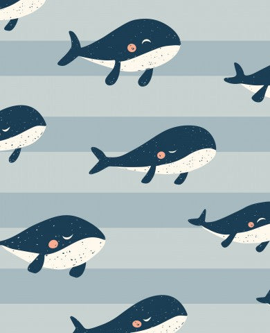 Muslin cute whales on a striped background