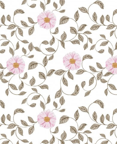 Musselin Blumenmuster mit rosa Blüten und Blättern