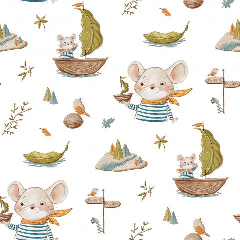 Waterproof fabric cute mice in a boat
