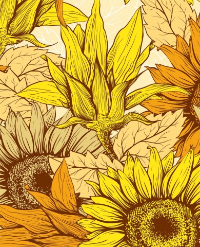 Waterproof fabric sunflowers and leaves