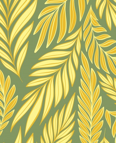 Satin cotton yellow leaves on green background