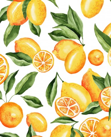Jersey watercolor pattern with lemons and leaves