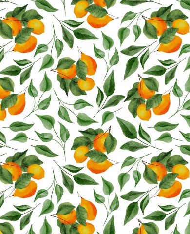 Appelsiner og blade i satinbomuld
