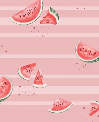 French Terry Wassermelonenscheiben auf einem rosa gestreiften Hintergrund