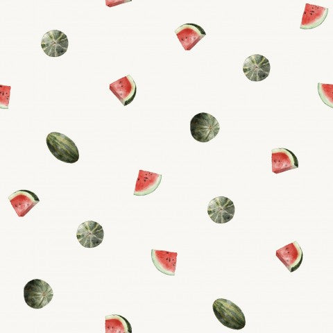 French Terry pattern of watermelon slices on a white background