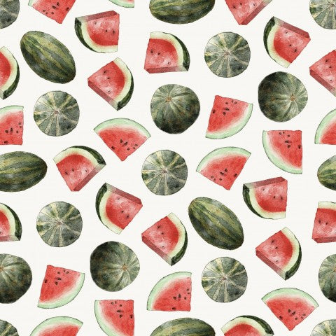 Muslin watermelon slices and watermelon slices on a white background