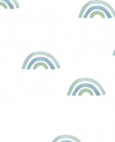 Rib Jersey a white background with blue and green rainbows