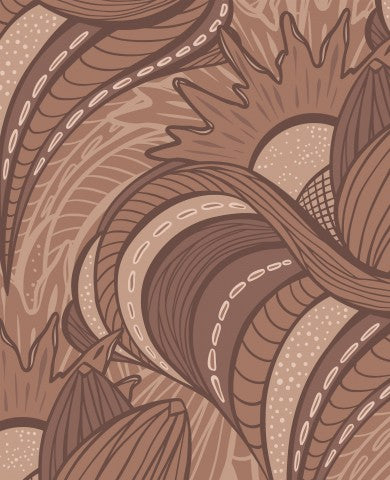 Satin cotton pattern in brown and beige tones