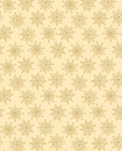 Tessuto impermeabile con fiocchi di neve dorati su sfondo beige