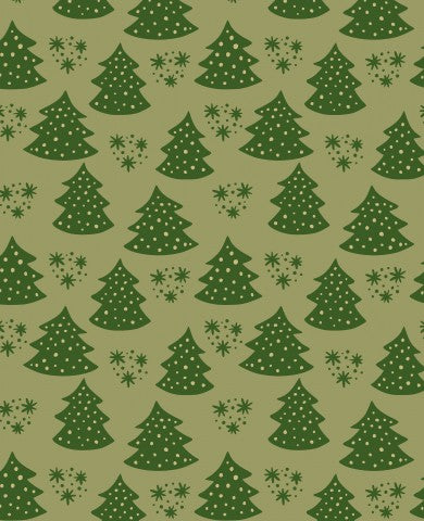 Rib Jersey a green Christmas tree pattern with snowflakes