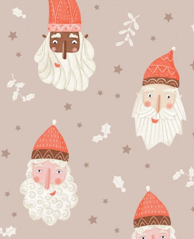 Motivo natalizio in mussola con Babbo Natale e agrifoglio