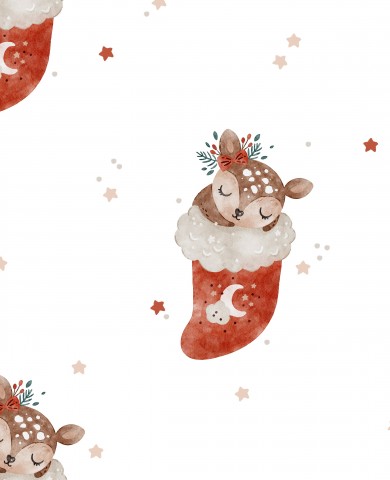 Weihnachtliches Baby-Hirsch-Pattern auf natürlichem Baumwoll-Canvas, ideal für Ihre näheren Erinnerungen.