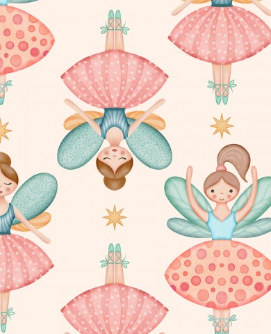 Motif de fées en coton satiné rose et bleu