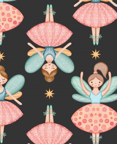 Satin cotton pattern of fairy girls in pink and blue