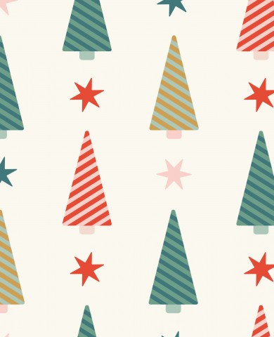 Muslin Christmas trees and stars on a white background