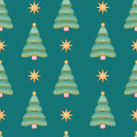 Rib Jersey Christmas trees on a blue-green background