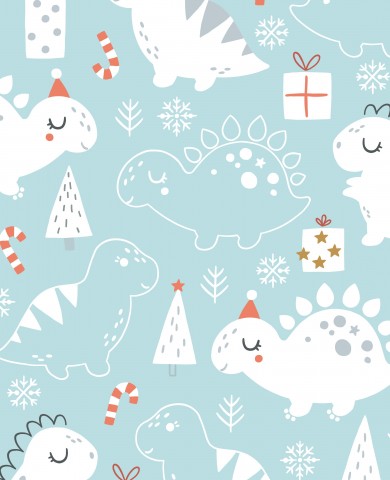 Dinosaurios y árboles de Navidad en Rib Jersey