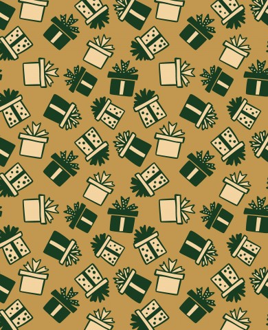 Waterproof fabric a pattern of gifts and boxes on a beige background