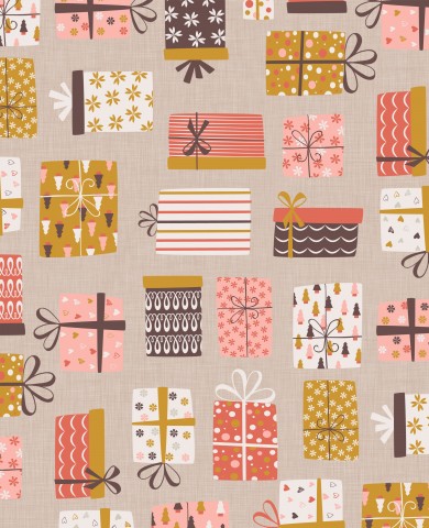 French Terry a pattern of gifts and boxes on a beige background