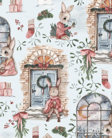 French Terry bunnies and Christmas wreaths