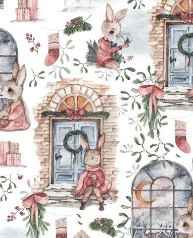 Panama a Christmas pattern with bunnies and wreaths