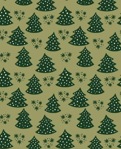 Kerstbomen en sneeuwvlokken van ribjersey op groene achtergrond