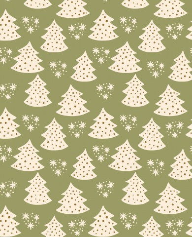 Waterproof fabric Christmas trees and snowflakes on a green background