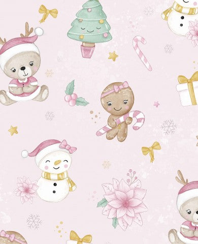 La magia del Natale avvolge: tela di cotone ROSA per bambine, ideale per cucire abiti, gonne e borse per i propri cari.