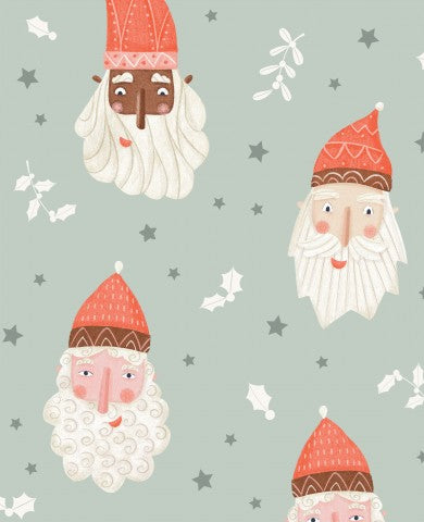 Muslin Christmas pattern with Santa Claus and holly
