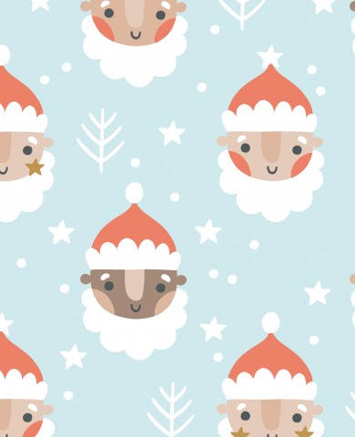 French Terry Weihnachtsmuster mit Weihnachtsmann und Schneeflocken