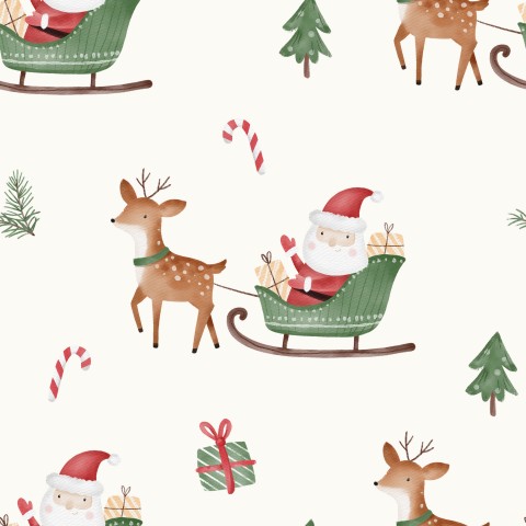 Satin cotton Santa Claus and reindeer on a sleigh