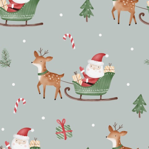 Patrón navideño de jersey acanalado con Papá Noel y renos