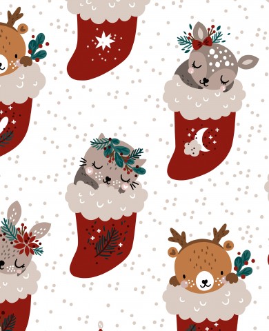 Jersey côtelé animaux mignons dans des chaussettes de Noël