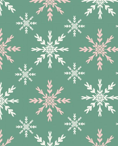 Satin cotton snowflakes on green background
