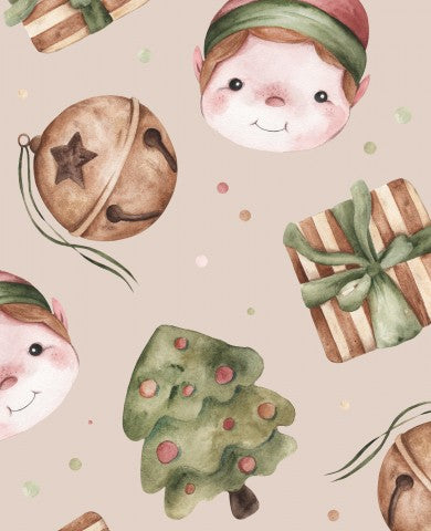 French Terry Watercolor Christmas Pattern